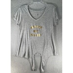 Nel+Lo‎ Active Women's T-Shirt Size Large Gray Tied Bottom "Warrior Not Worrier"